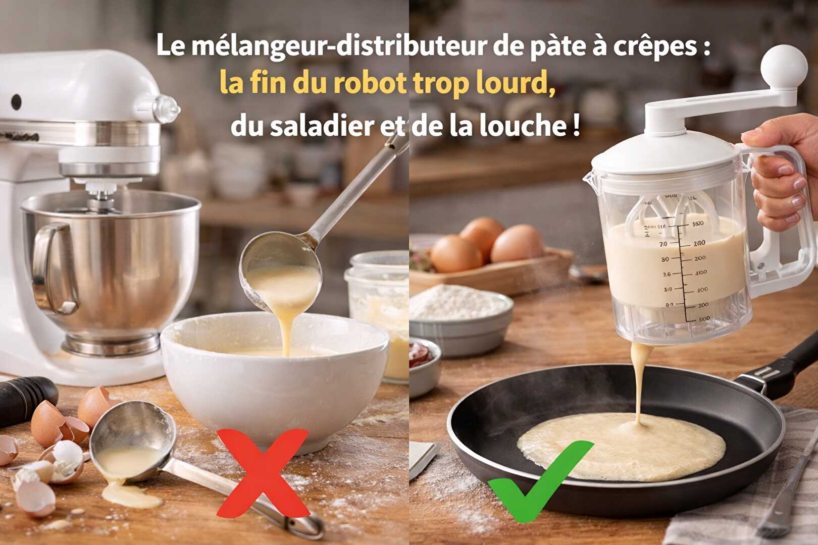 Le mélangeur-distributeur de pâte à crêpes : la fin du robot trop lourd, du saladier et de la louche !
