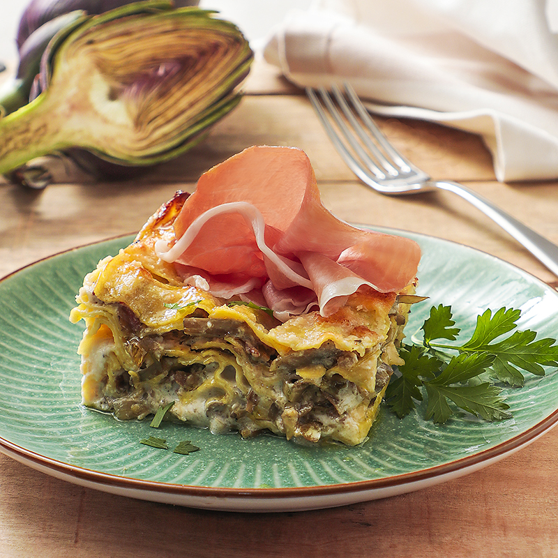 Lasagnes aux artichauts et jambon de Parme