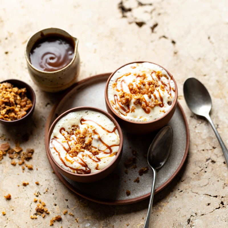 Crème brûlée mousseuse au caramel beurre salé