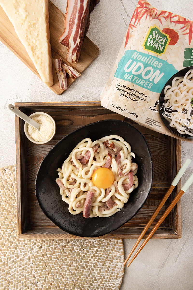 Nouilles Udon façon carbonara