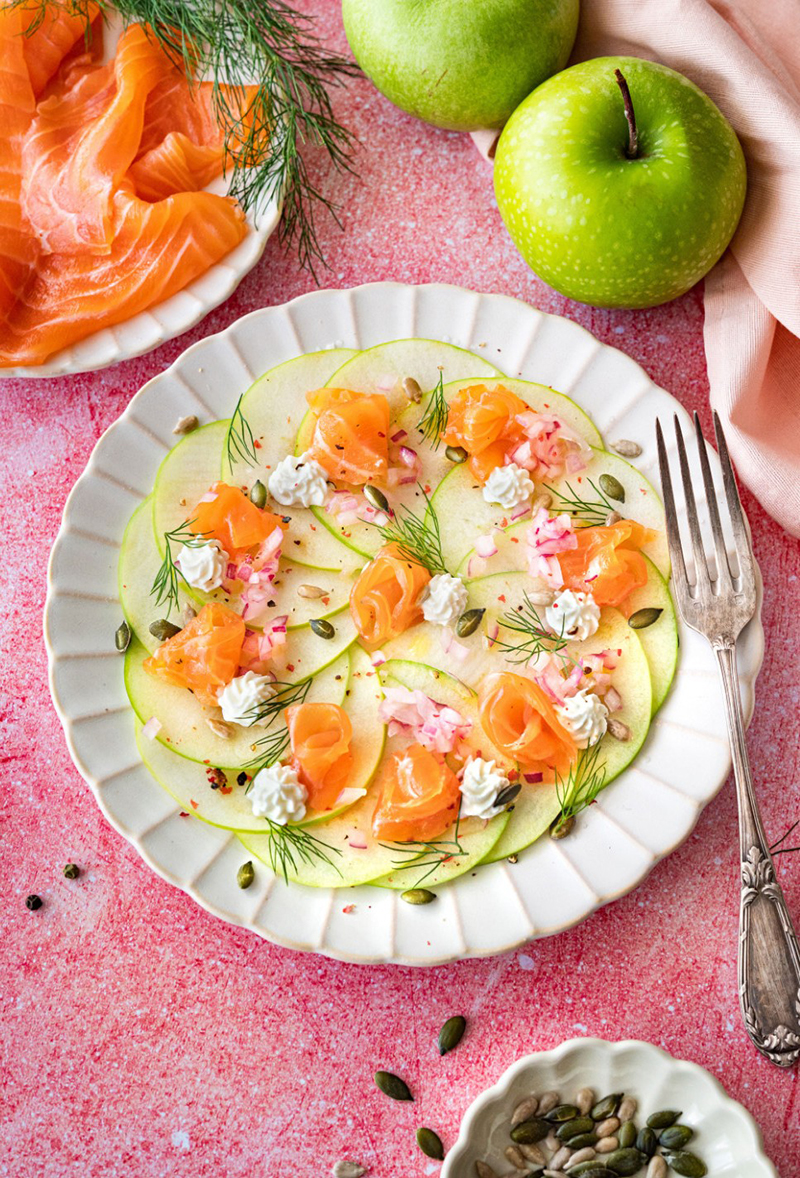 Carpaccio de pommes vertes et saumon fumé