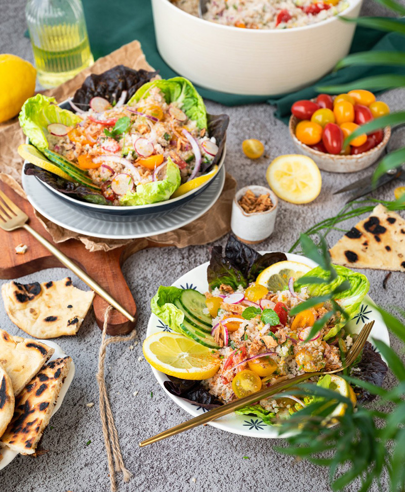 Salade bassamoise d’attiéké, thon et maquereau