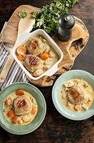 Paupiettes de veau Tendriade, carottes, champignons et sa sauce crémeuse