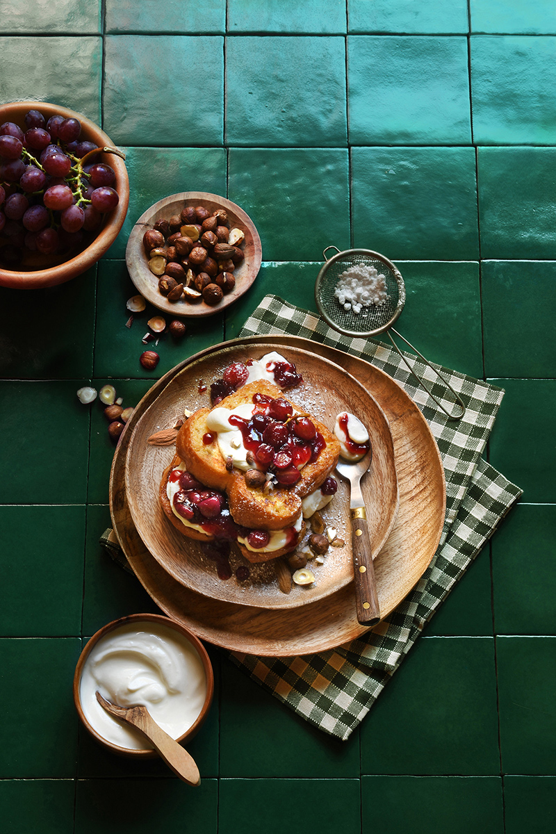 Croque façon pain perdu et compotée de raisin