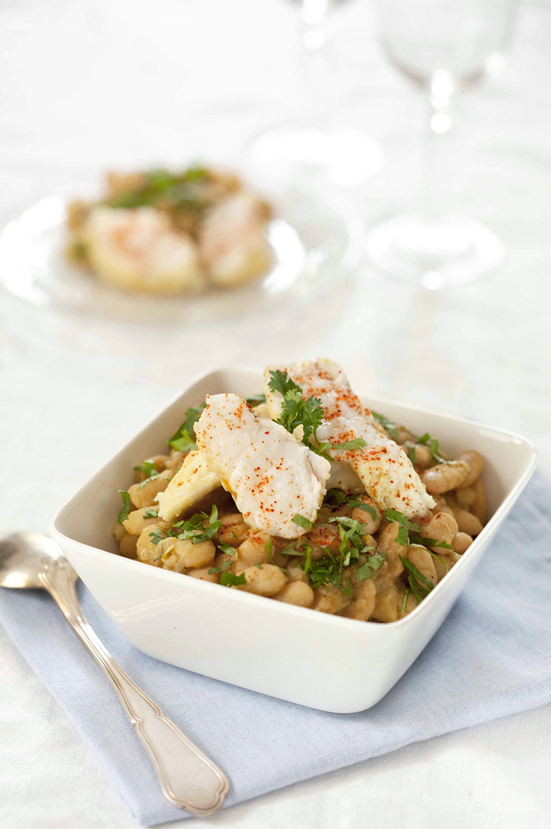 Cocotte de lotte et Haricots Tarbais à la coriandre