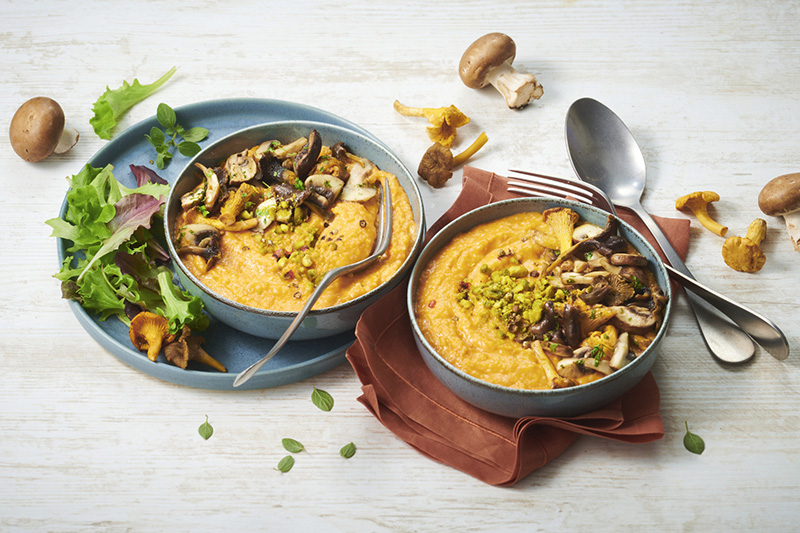 Bolée de Floraline® aux patates douces, pistaches grillées et champignons sautés