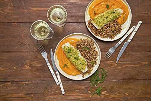 Églefin en croûte d’herbes & purée de potimarron