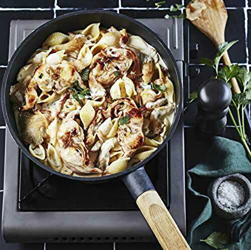 Sauté de râbles de lapin aux pleurotes