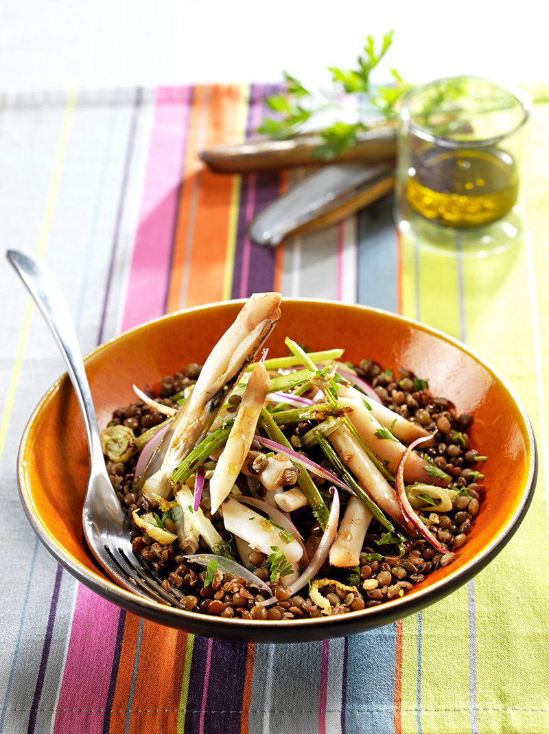 Couteaux en salade de lentilles