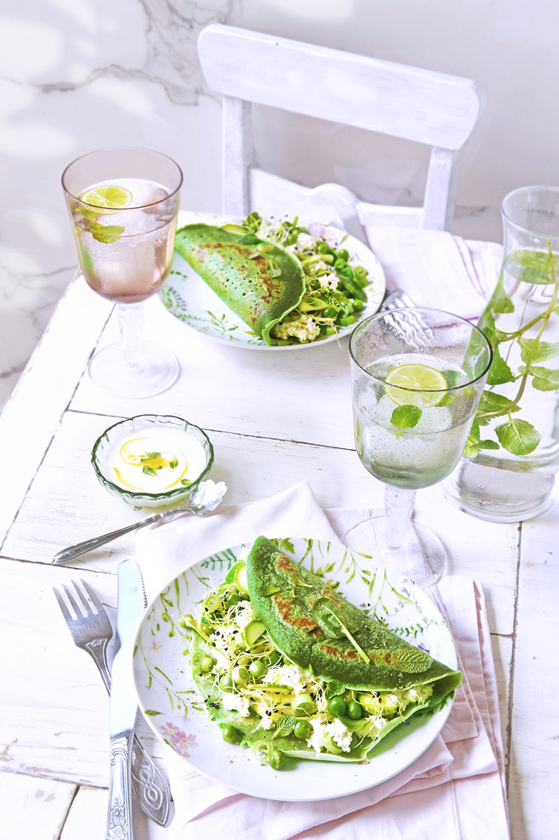 Crêpe au fromage frais et aux légumes croquants