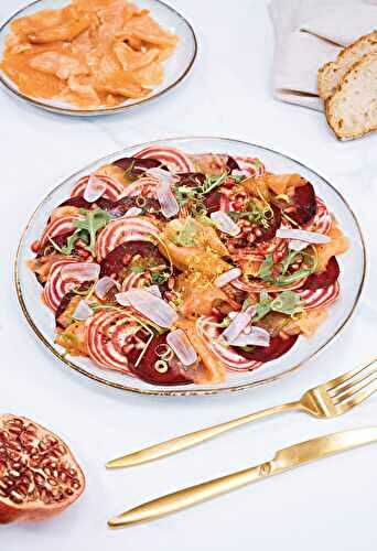Carpaccio de saumon fumé et betteraves multicolores