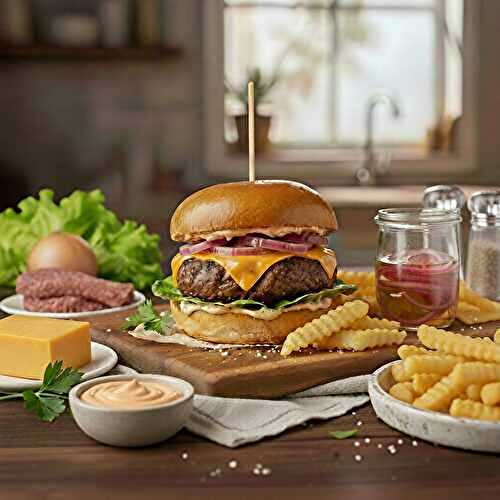 Burger gourmet au cheddar fondant et pickles d’oignons rouges