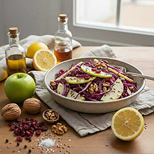 Chou rouge croquant aux pommes, noix et cranberries