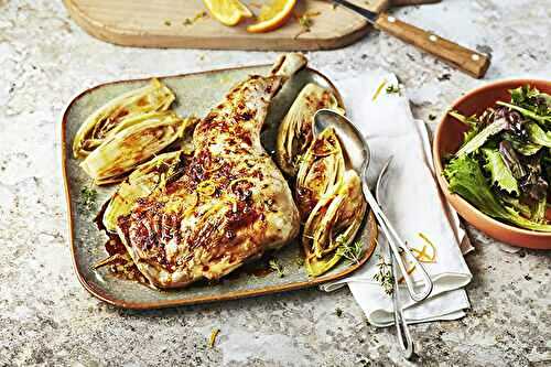 Épaule de chevreau aux oranges et endives braisées