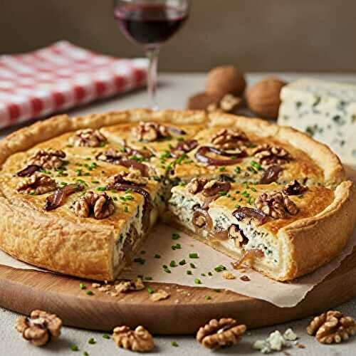 Tarte rustique au Roquefort, noix croquantes et oignons caramélisés