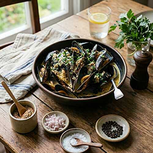 Moules à la moutarde et lait de coco