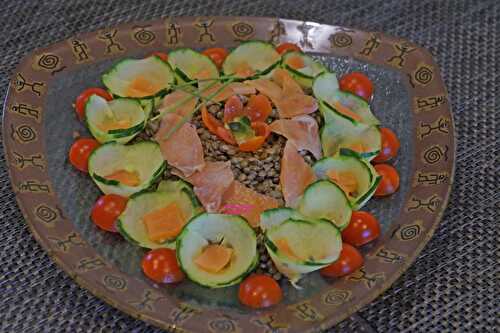 Salade de lentilles et Saumon fumé.