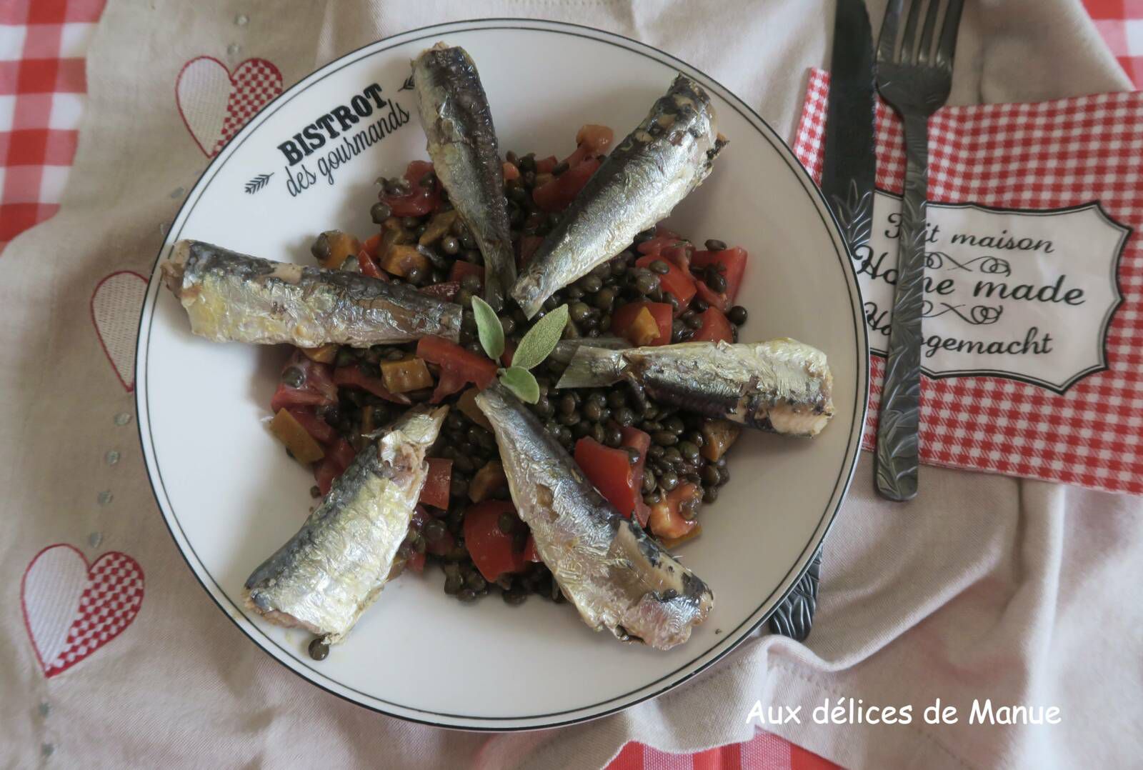 Salade de lentilles aux sardines et tomates 