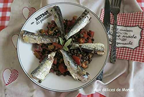 Salade de lentilles aux sardines et tomates 