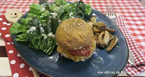 Burger de champignon au poulet et potatoes de pieds de champignons à l'Air Fryer ou au four