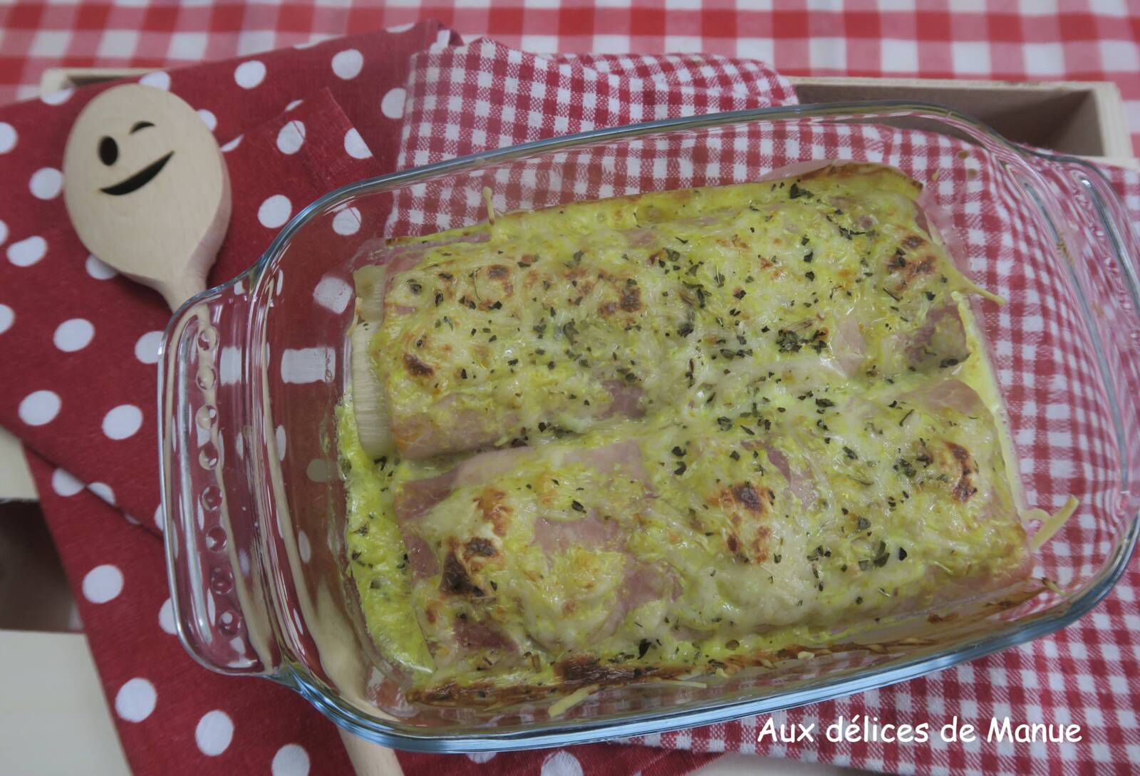 Gratin de poireaux rôtis au jambon - light