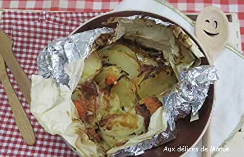 Papillote de pommes de terre au bacon, gratinées à la crème et au comté, à l'Air Fryer ou au four