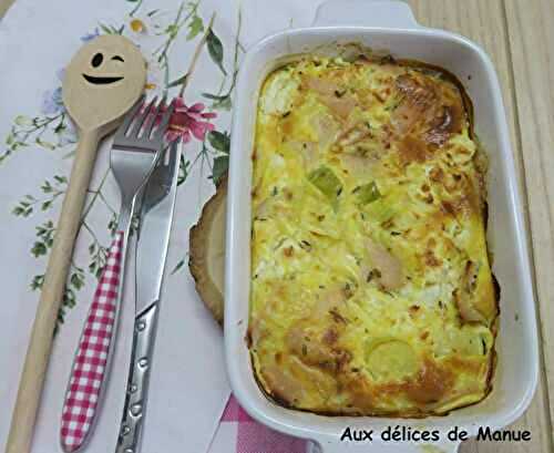 Flan salé ou quiche sans pâte au poireau, poulet et feta -light