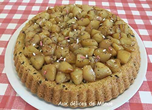 Tarte renversée aux pépites de chocolat et poires caramélisées 