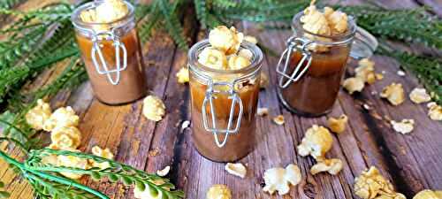 Mousse au chocolat, caramel beurre salé et pop corn