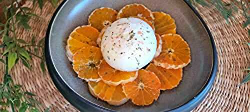 Burrata aux oranges sanguines de Menton, huile d’olive à la mandarine de Menton