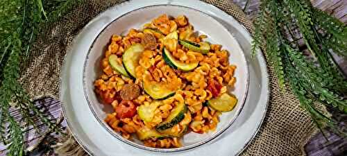 Torsades au chorizo, courgettes et tomates cerises - Recette facile
