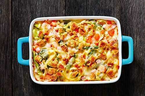 Gratin de tagliatelles au jambon et légumes