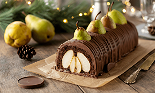 Bûche de Noël poire-chocolat : Un mariage exquis de douceur fruité et chocolaté