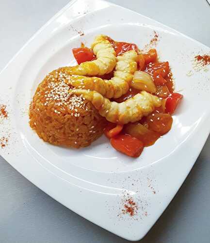 Crevette Chinoise et Riz Tomaté