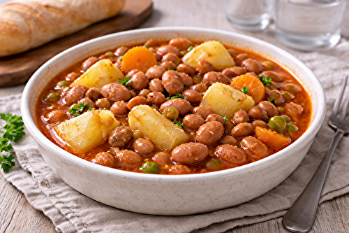 Haricots pinto, pommes de terre, carotte et petits pois au robot multi-cuiseur Moulinex