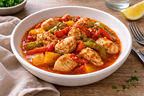 Poulet aux trois poivrons et tomate au multicuiseur Moulinex