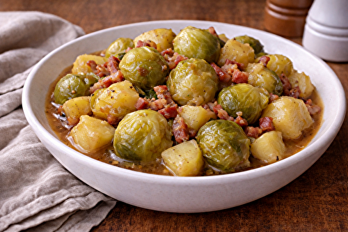 Poêlée de choux de Bruxelles, pommes de terre et lardons au café au multicuiseur cookéo