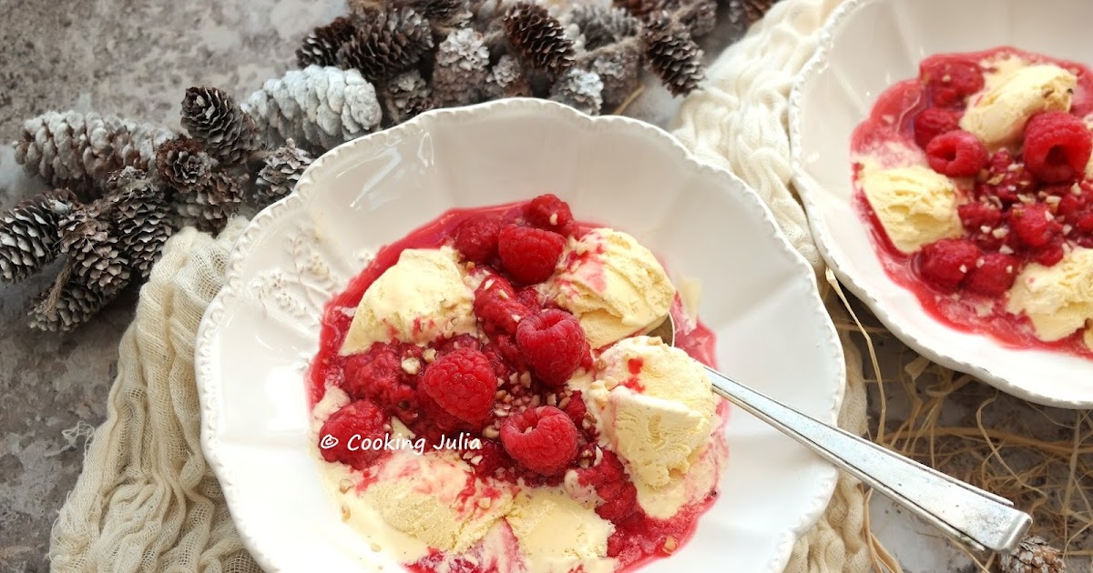 CHAUD-FROID DE FRAMBOISES ET GLACE À LA VANILLE