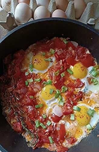 Recette estivale d'œufs sur compotée de tomate