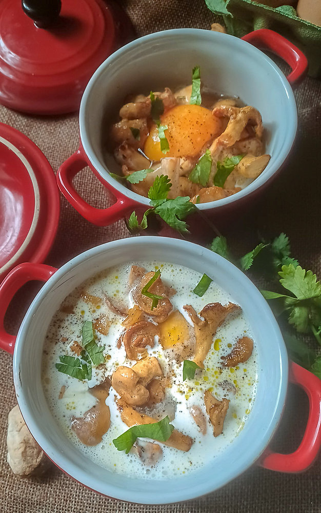 Œufs cocotte aux pieds de mouton (champignons)