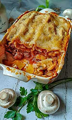 Lasagnes gourmandes au bœuf, champignons et sauce blanche sans lactose