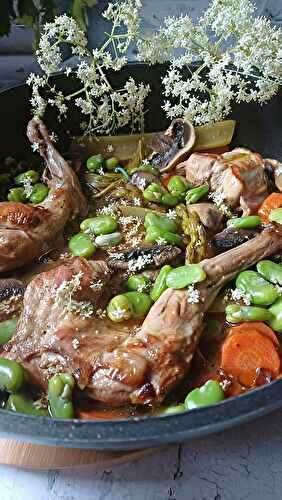 Fricassée de Lapin aux Fleurs de Sureau noir et Fèves Fraîches