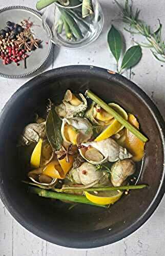 Bulots au bouillon d’épices et agrumes & mayonnaise safranée à l’huile de fenouil sauvage