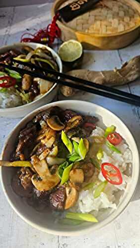 Stir Fryed Beef & Mushrooms Rice – Riz au bœuf et champignons sautés