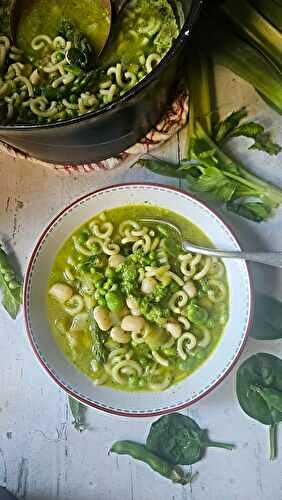 Minestrone vert de printemps au pesto d’ail des ours