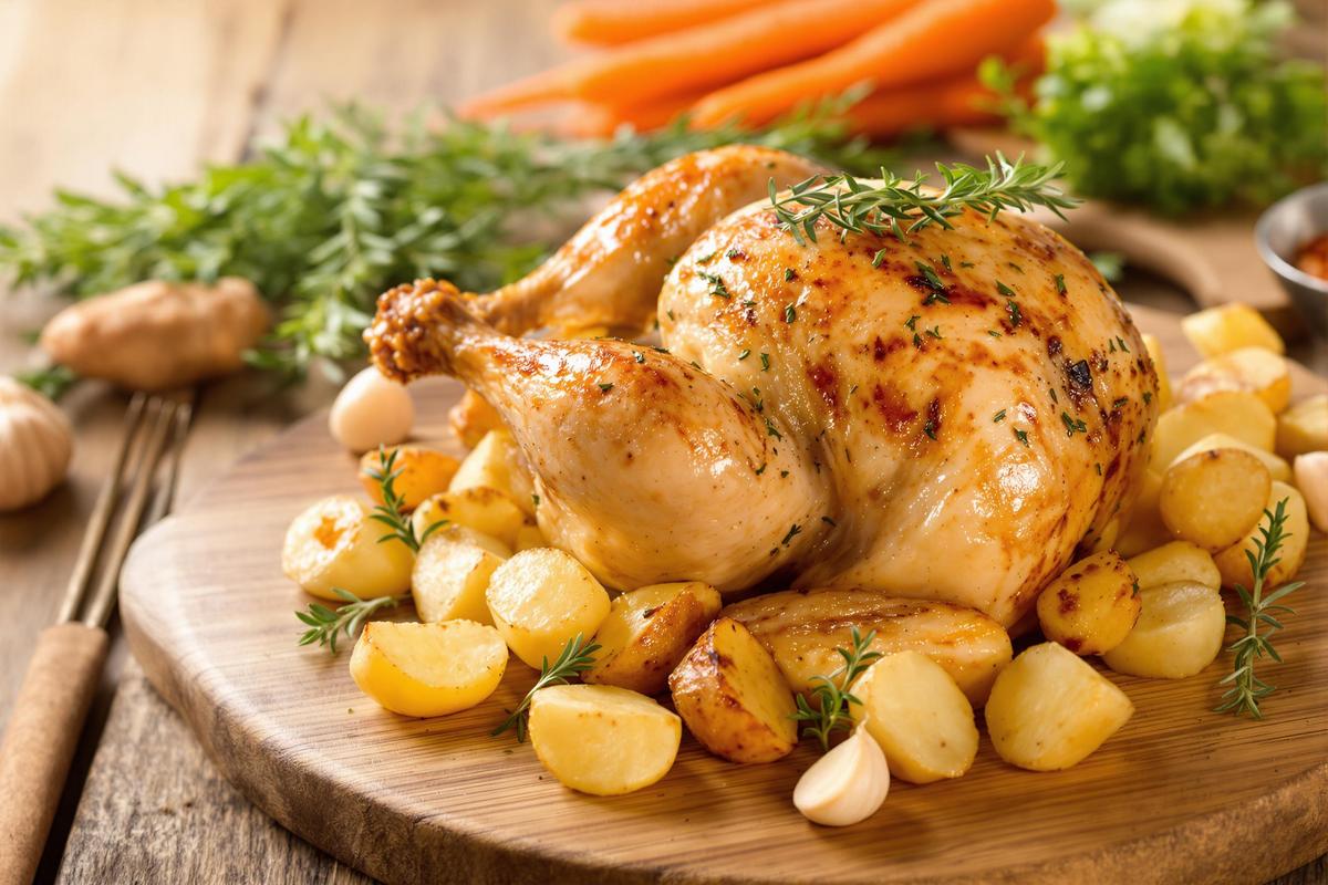 Recette poulet roti et pomme de terre fondante