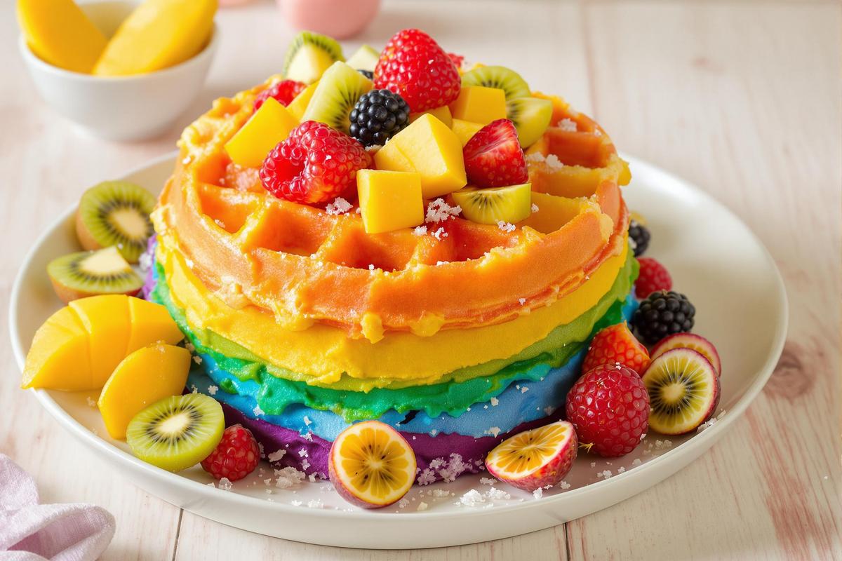 La recette de gaufre arc en ciel aux fruits exotiques