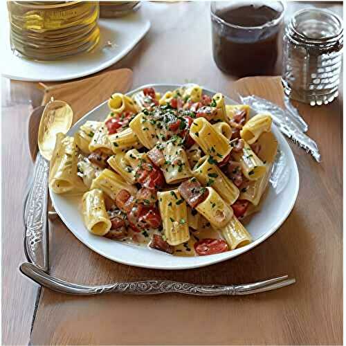 Pâtes au Boursin, Lardons et Tomates