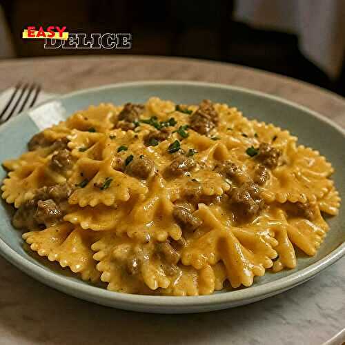 Pâtes Papillon à la Viande Hachée et Sauce Crémeuse