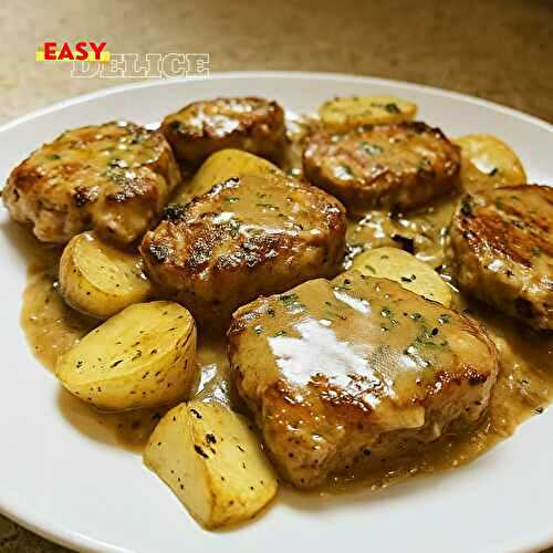 Côtelettes de porc nappées de sauce aux pommes